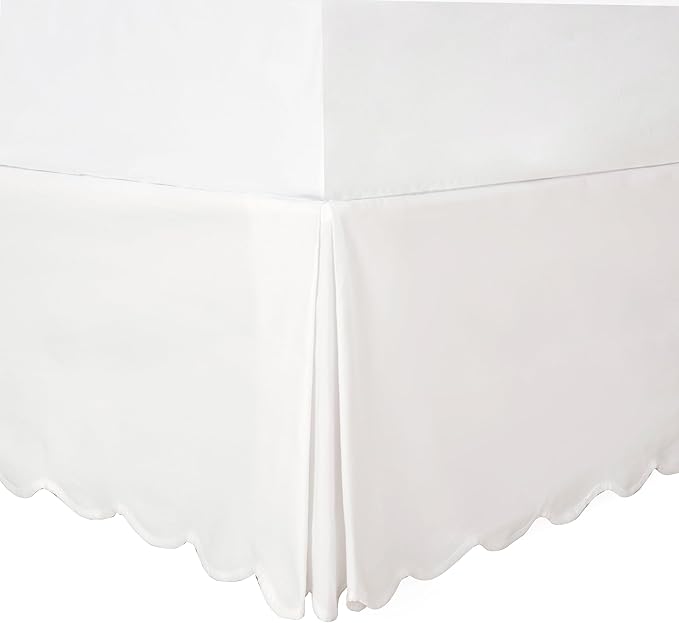 HIG Off-White Chic King Bed Skirt - Easy Fit Scallop Edge Pleated Bedskirts, 14 Inch Drop Anti-Slip Dust Ruffle, Thick Fabric for Enhanced Privacy, Pre-Washed for Long-Lasting Use(N60022)