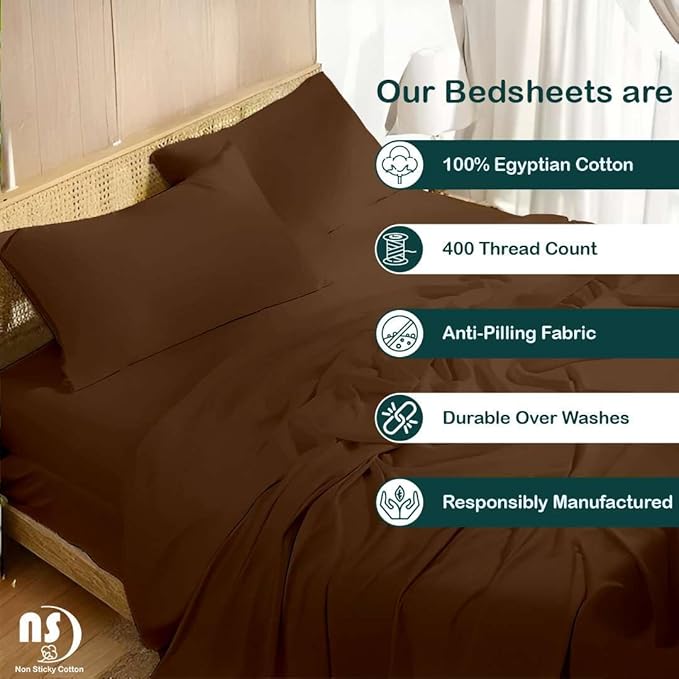 NON Sticky cotton Twin Size Sleeper Sofa Sheets, 4 Piece Egyptian Cotton Bed Sheet Set for Sofa Bed, 6" Deep Pocket Fitted Sheet for Pull Out Couch Mattress, 39" x 75", Chocolate Solid