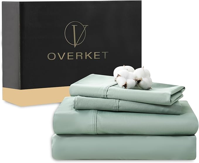 100% Egyptian Cotton Sheets Cal King Sheet Set 4PCS 1000 Thread Count Sateen Weave Soft Breathable 16-Inch Deep Pocket（California King,Sage Green）