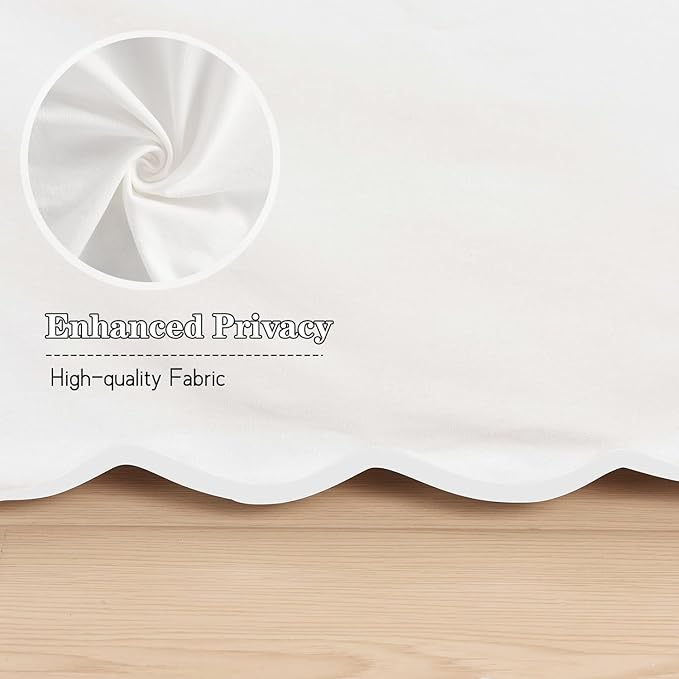 HIG Off-White Chic Queen Bed Skirt - Easy Fit Scallop Edge Pleated Bedskirts, 14 Inch Drop Anti-Slip Dust Ruffle, Thick Fabric for Enhanced Privacy, Pre-Washed for Long-Lasting Use(N60022)