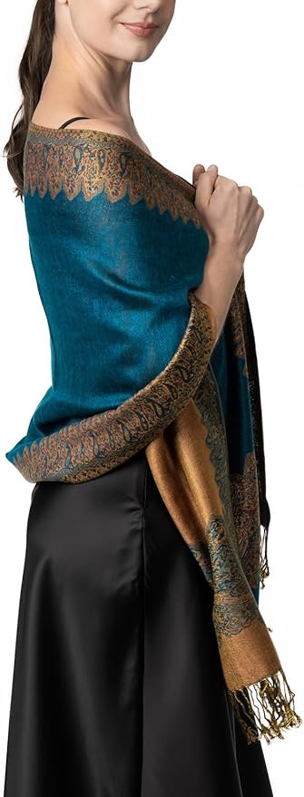 Achillea Big Paisley Pashmina Shawl Wrap for Women – Elegant Scarf for Weddings, Evening Dresses, Festivals & Daily Wear