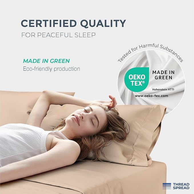 THREAD SPREAD 100% Egyptian Cotton Sheets Queen Size - 1500 Thread Count 4 PC Sheet Set Egyptian Cotton, Sateen Luxury Sheet Queen Size, Silky Soft Sateen Sheets, 17" Deep Pocket - Taupe