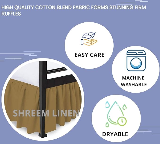 Shreem Linen Ruffled Bed Skirt with Split Corners, Gathered Style, 100% Microfiber, 16-Inch Drop, Dust Ruffle Bedskirt with Platform, Olympic Queen, Taupe
