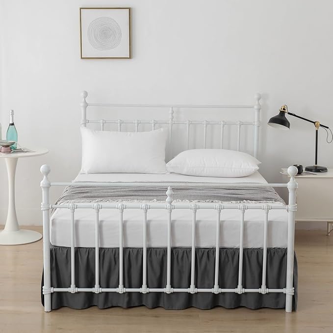 Bed Skirt King Size Ruffled Bed Skirts with Split Corners, 12 Inch Drop Dust Ruffle Bed Skirt with Platform, Darkgrey, 12" King