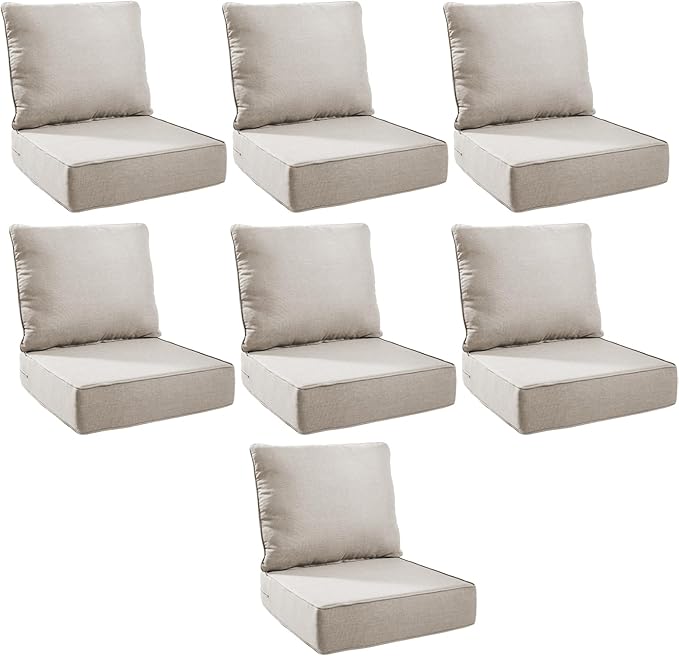 Outdoor Cushion Set for Furniture Patio Furniture, UV Resistant, Water Resistant - 6 Inch Thick Foam Garden Cushions – 22x24 Inch Patio Seat Covers for Chair/Sofa/Couch | Beige | 7-Pack |