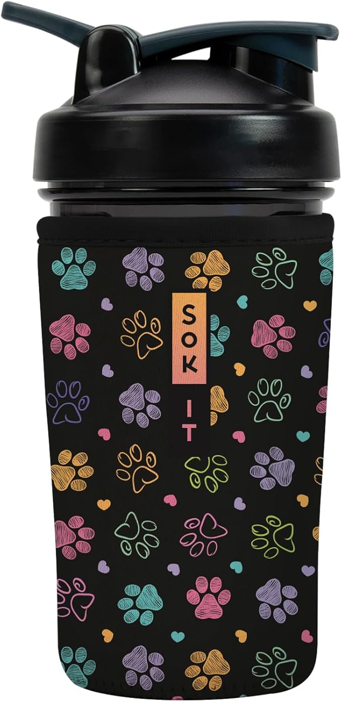 Sok It BotlSok Protein Blender Shaker Bottle Sleeve Insulated Neoprene Cover (Furry Footprints, Fits 24oz Blender)