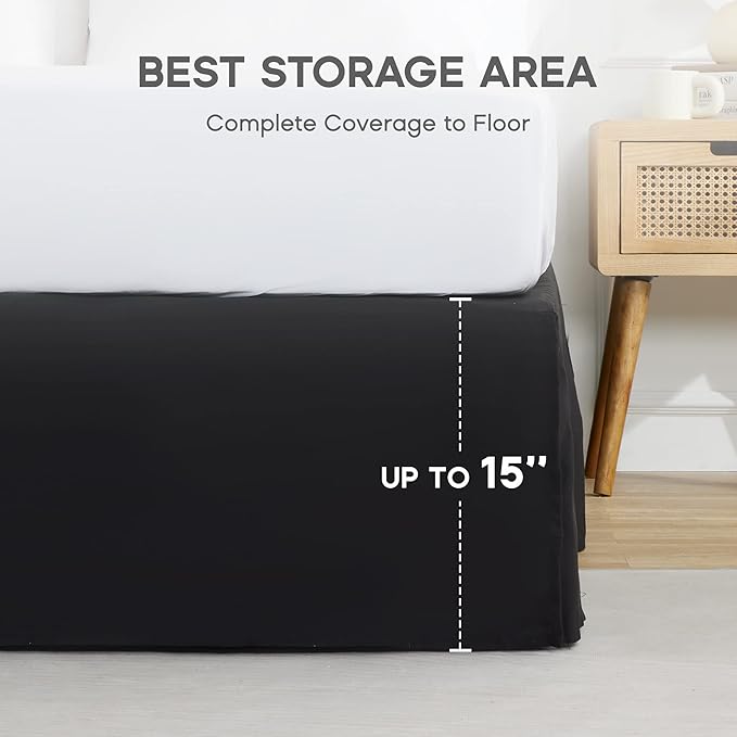 SONIVE Queen Bed Skirt,15" Drop Pleated Dust Ruffle,Classic Tailored Easy Fit Brushed Microfiber Skirts Hotel Quality Shrinkage & Fade Resistant Black