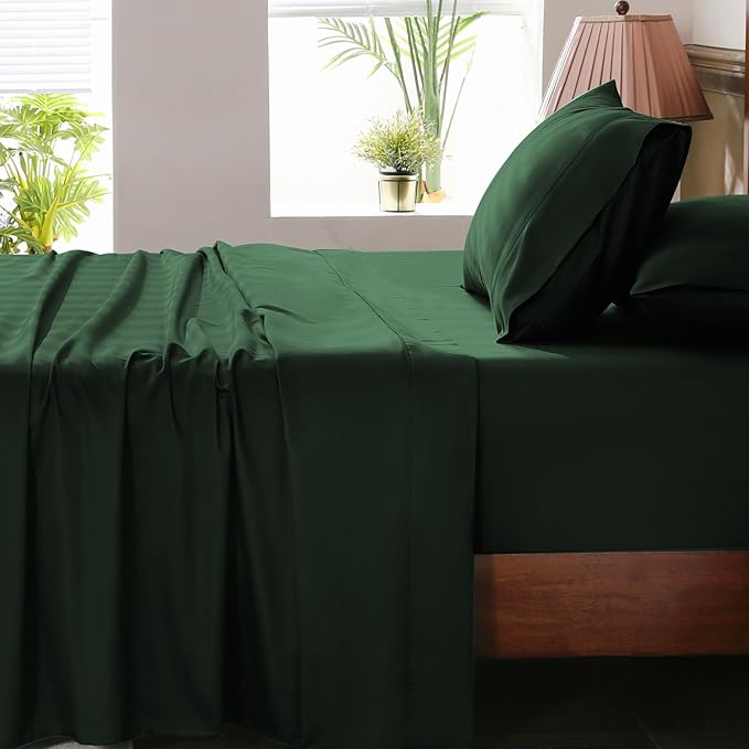 Extra Deep Pocket King Sheets 18-24 Inch 1000 Thread Count 100% Egyptian Cotton Sateen Weave Soft Breathable 4 Pieces（King，Forest Green）