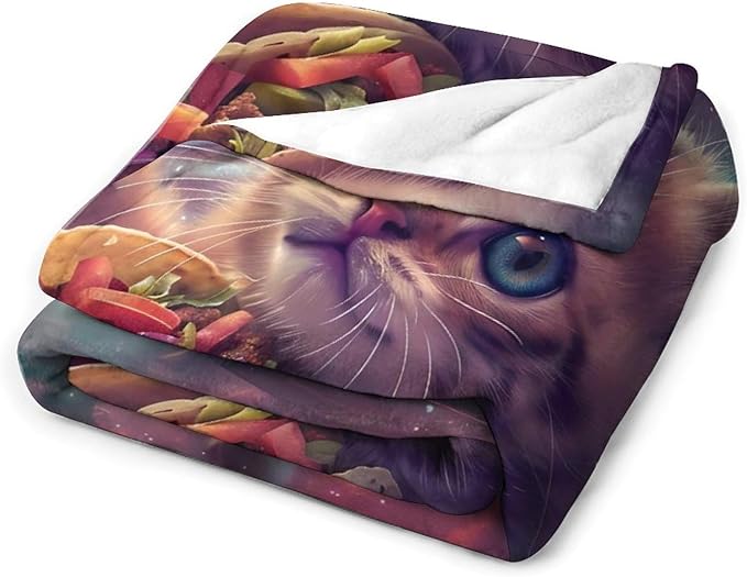 Funny Cat Print Blanket Taco Cute Kitty Animal Galaxy Throw Blankets Gifts for Couch Sofa Stuff Decor Soft Cozy Plush Flannel Bedding for Lover Men Women 40"x50"