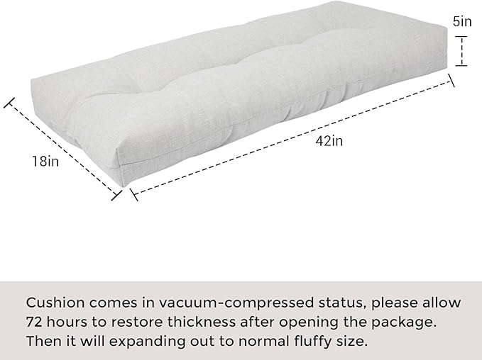 FUNHOME Outdoor Bench Cushion 42 x18 inch with Non-Slip Grips,Water Resistant Porch Swing Cushion,Bench Pillow Pads,Tufted Cushions for Patio Garden Furniture,42" Seat Cushions(White Gray)