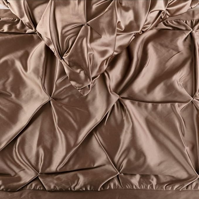 The HomeCentric Beige Bed Runner, King Size 90"x18" Decorative Bed Runner with 2 Matching Pillow Cover, Beige Satin Bed Scarf in Pintucks - Satin Ballet Swirl