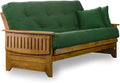 Nirvana Futons Brentwood Tray Arm Futon Sofabed Set - Full Frame, 8" Hunter Green Mattress, Rich Heritage Finish