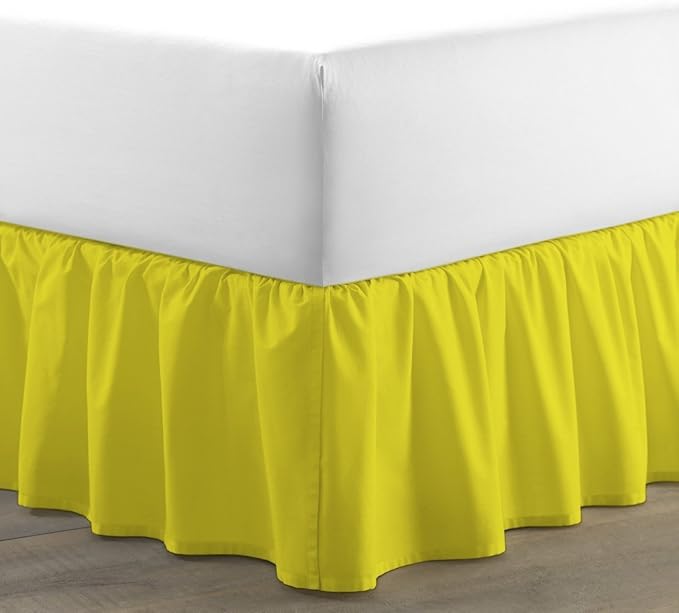 Bed Skirt - Ruffled Bed Skirt (RV King, Yellow) 12 Inch Drop Dust Ruffle with Platform, 100% Cotton 800 Thread Count Fabric - Dust Ruffle Bedskirt for Easy Fitting and Easy Care
