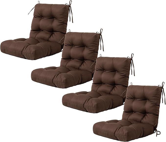 ARTPLAN Seat/Back Outdoor Chair Cushion,Set of 4 Patio Chair Cushion with Tie,Tufted Replacement for Patio Furniture,20x20x4 Inches,4 Count