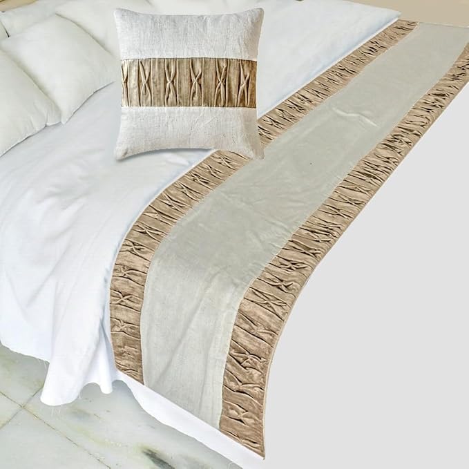 The HomeCentric King/Queen/Twin Brown Decorative Full 68"x18" Bed Runner with One Pillow Cover, Patchwork, Pintucks Bed Scarf on Velvet Fabric - Cascade Pleats