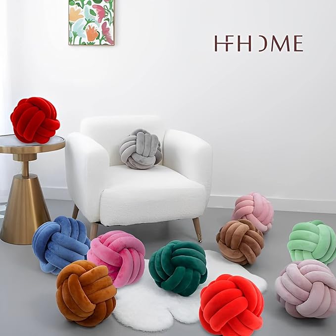 Knot Ball Pillows, Round Throw Pillow Cushion Home Decoration Soft Plush Pillow, Throw Knotted Ball Pillow Handmade Children Room Decoration Round Plush Toy Pillow (Red,11"/28cm)