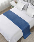 Retro Farm Linen Flax Bed Runners for Bedroom Hotel,Decorative Bedding Scarf Blue Solid Color Ocean Bed End Blanket Bedding Runner Scarves for Full Size Bed,83x20in