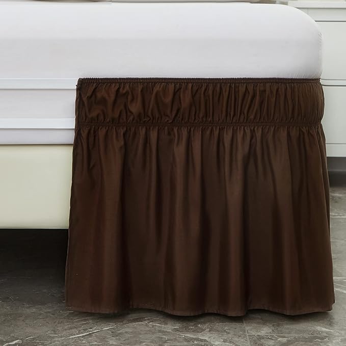 MEILA Bed Skirt Three Fabric Sides Elastic Wrap Around Dust Ruffled Solid Bed Skirts Easy On/Easy Off 16 Inch Tailored Drop, Chocolate, Twin/Full