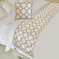The HomeCentric King/Queen/Twin White, Beige & Grey Decorative CA King 86"x18" Bed Runner with Two Pillow Cover, Embroidered, Bouclet & Lace Bed Scarf on Cotton Fabric - Threaded Geometry