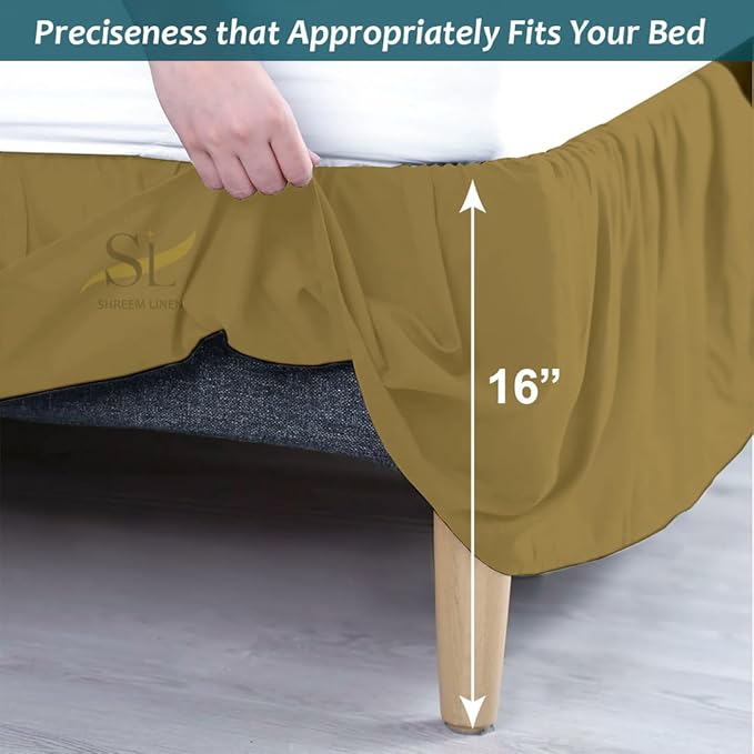 Shreem Linen Ruffled Bed Skirt with Split Corners, Gathered Style, 100% Microfiber, 16-Inch Drop, Dust Ruffle Bedskirt with Platform, Twin-XL, Taupe