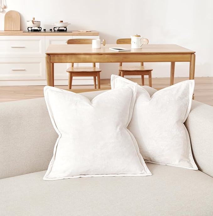 Luxurious Velvet Euro Shams Decorative Throw Pillow Covers 26x26 Set of 2 Solid Square Euro Pillow Shams for Sofa Couch Bedroom, Off White