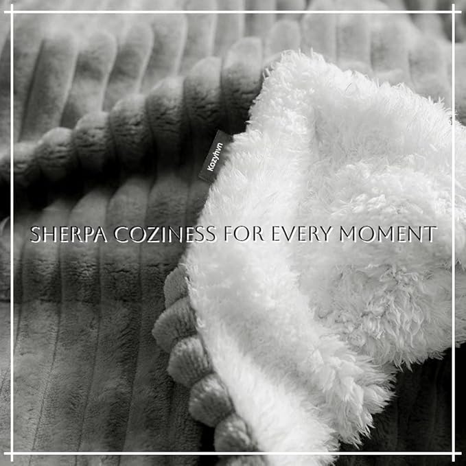 Sherpa Blanket Throw - Soft Cozy Fleece, Warm for Winter, Reversible for Sofa, Grey, 50 x 60 Inches
