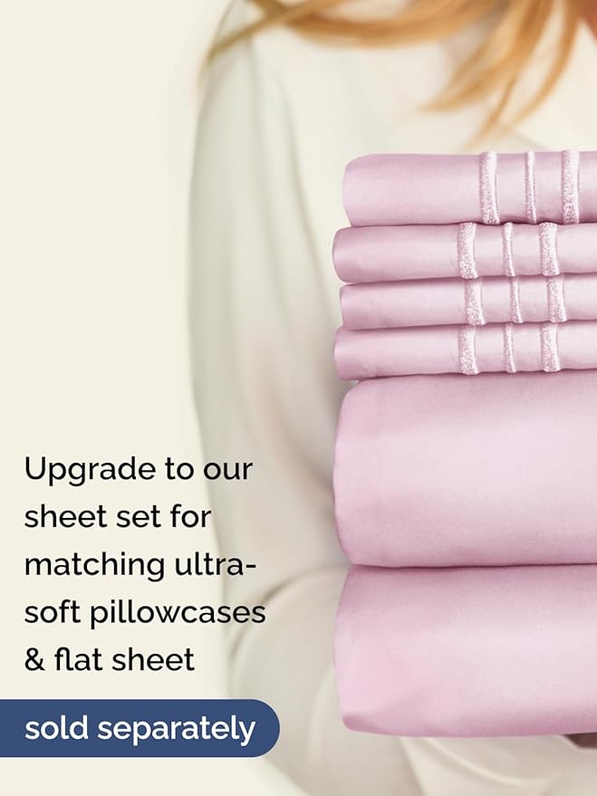 Extra Deep Twin Fitted Sheet - Hotel Luxury Single Fitted Sheet Only - Easily Fits 18 inch to 24 inch Mattress - Ultra Soft, Wrinkle & Fade Free w/Extra Deep Pockets - Breathable & Comfy - Light Pink