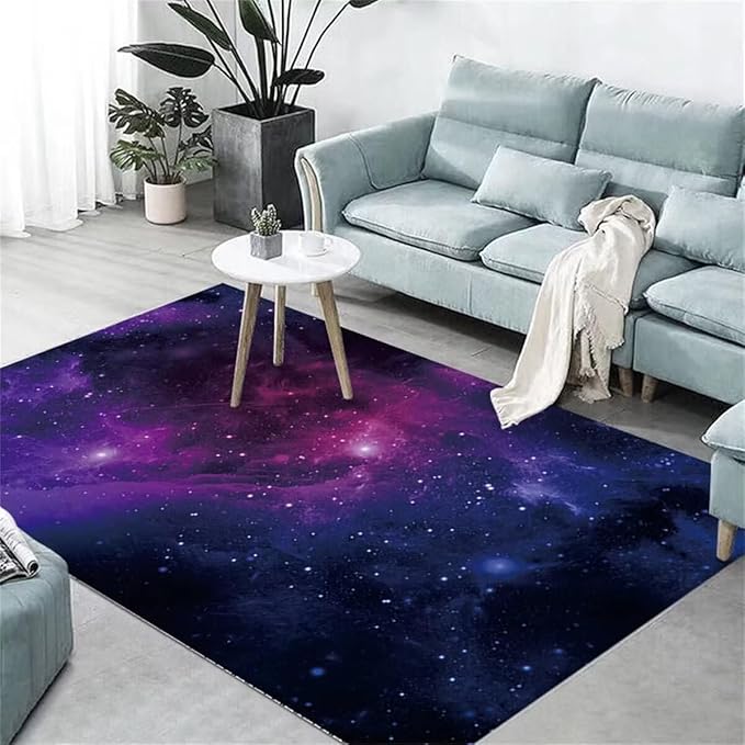 Galaxy Area Rug for Living Room 4x5 ft Purple Outer Space Child Bedroom Rugs Soft Washable Floor Mats Non-Slip Carpets