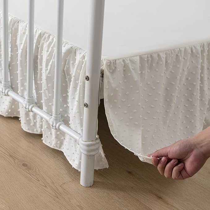 Tufted Dot Bed Skirt Queen Size Ruffled Bed Skirt with Split Corners, 12 Inch Drop Dust Ruffle Bed Skirts with Platform, Ivory