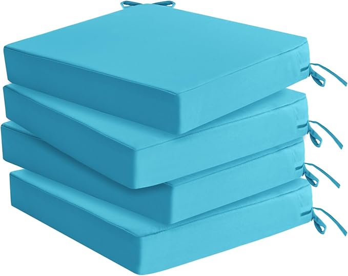 Outdoor Chair Cushions Set of 4: Waterproof & Fade Resistant Seat Cushion for Patio Furniture - 19 x 19 x 2 Inch Chair Pads with Ties and Hidden Zipper - Patio Chair Cushion Replacement, Teal