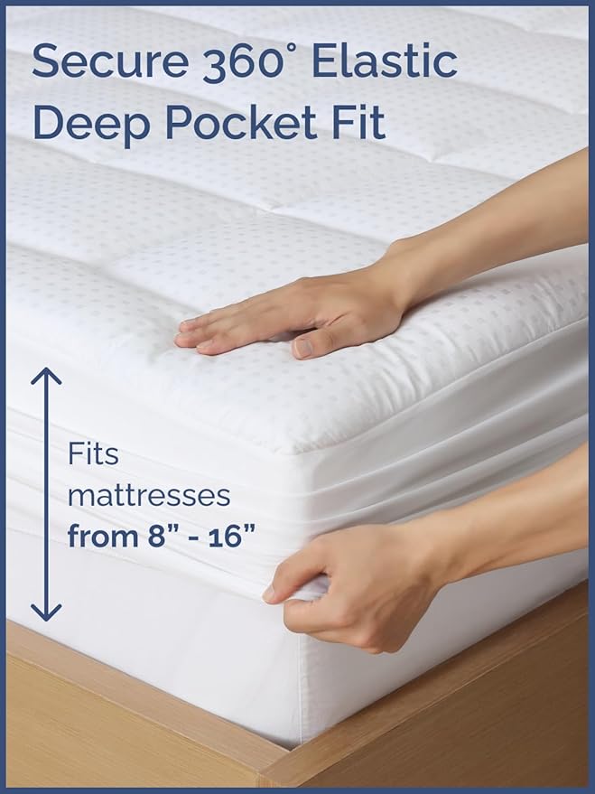 Mattress Pad Cal King Size – Quilted Fitted Mattress Protector – Cotton Pillow Top Cover w/ 8-16" Deep Pockets – Thick & Plush – Cooling, Breathable and Noiseless – Machine Washable – 72 x 84 (White)