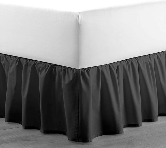 SlumberWell Twin Bed Skirt with Split Corners, Soft Microfiber, 15 Inch Drop, Dark Grey Solid, Elegant Ruffled Design