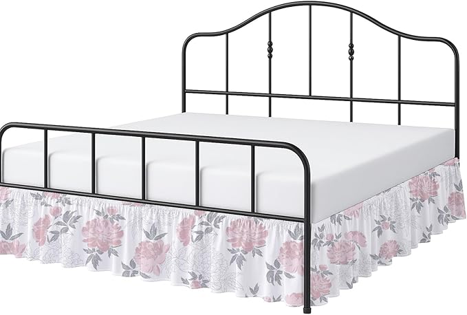 Cottington Lane Ruffled Bed Skirt Twin Size with Split Corner, Brushed Microfiber Hotel Quality Dust Ruffle, 21 Inch Drop Gathered Bedskirt, Soft, Stylish, Shrink & Fade Resistant, Blush Petals