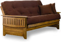 Nirvana Futons Brentwood Tray Arm Futon Sofabed Set - Queen Frame, 8" Microfiber Fudge Mattress, Heritage Finish