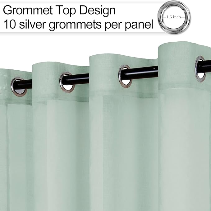 XWZO Sheer Curtains 84 Inches Length 2 Panels for Living Room with Tiebacks, Light & Airy, Eyelet Top Light Filtering Semi Transparent Window Curtains for Bedroom, Bean Green, 60 x 84 Inches Long