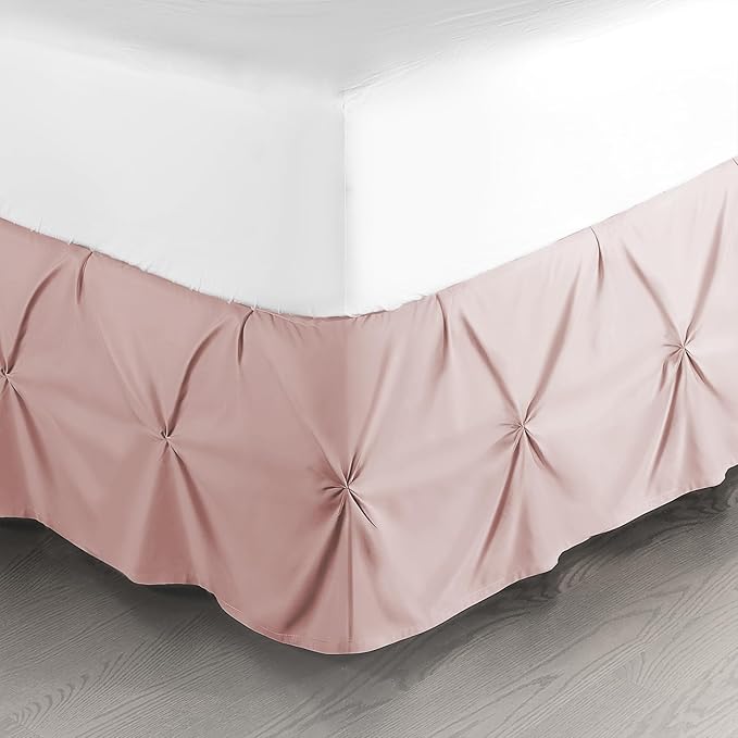 Nestl Blush Pink Bed Skirt Twin Size, Pinch Pleat Twin Bed Skirt, 14" Inch Drop Twin Bedskirt, Hotel Quality Blush Pink Bed Skirts, Premium Microfiber Bedskirt for Twin Bed, Blush Pink Twin Bed Skirt
