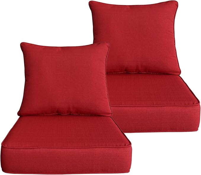 COZYVIDA Outdoor/Indoor 22x24 inch Deep Seat Patio Cushions Set of 2 Resilient Foam Filling Water Repellent Stain-Resistant UV Resistant Weather Resistant Patio Cushions Red