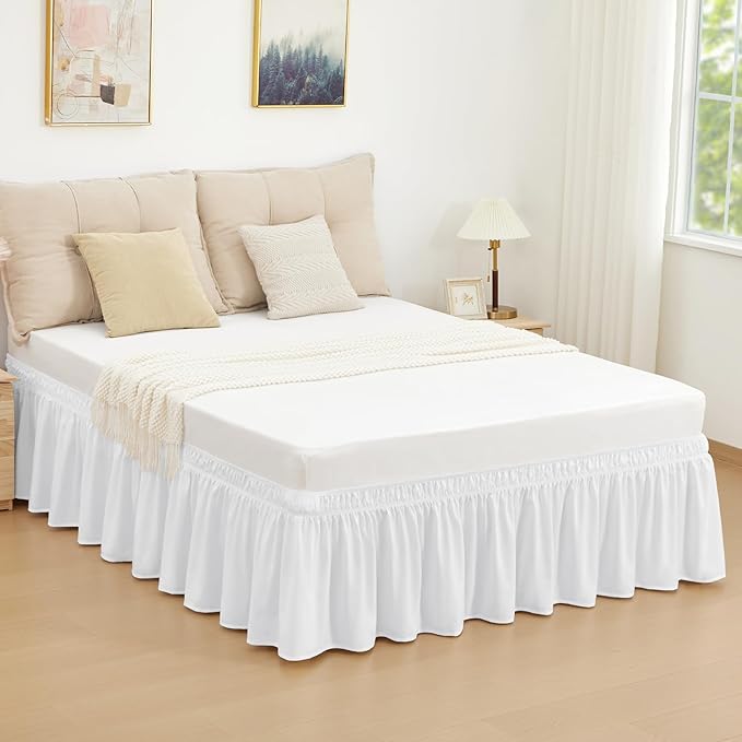 RIMELA Bed Skirt Twin Size Moon White 15 Inch Drop, Wrap Around Elastic Bedskirt, Dust Ruffle for Adjustable Bed Base Soft Durable Fabric Machine Washable Easy to Install Bed Skirts
