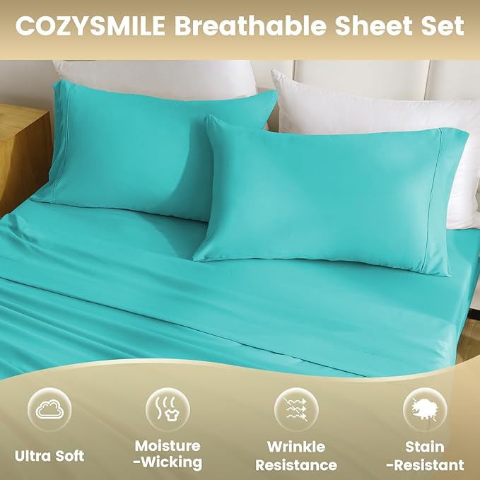 Holtel Luxury Twin Size Sheet Set - 3 Piece Soft Microfiber Sheets for Twin Size Bed, 16" Deep Pocket Easy Care Wrinkle Free Cooling Bedding Sheet and Pillowcase Set, Turquoise