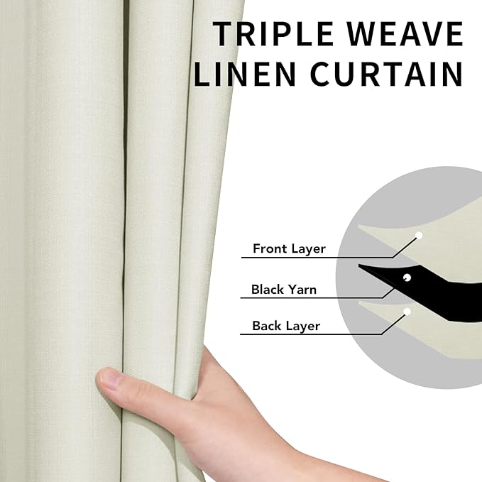 Easy-Going Linen Look Blackout Curtain Grommet Window Curtain Drapes for Bedroom, Living Room Thermal Insulated Room Darkening (2 Panels, 42x84 inch Ivory)