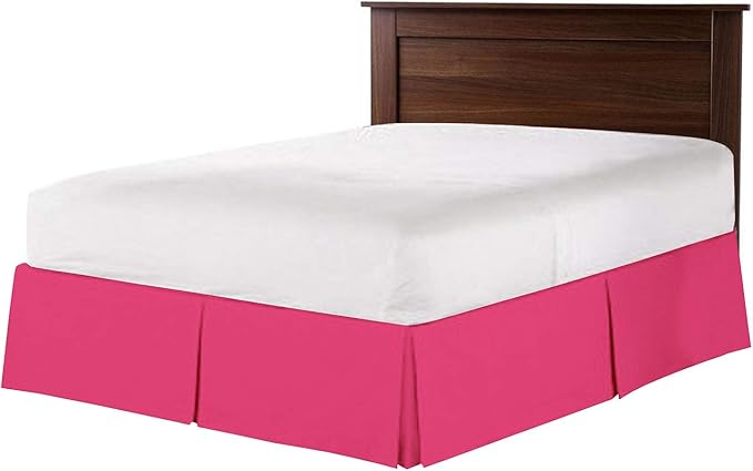 Bed Skirt - 100% Cotton 800 Thread Count Box Pleated Bed Skirt - Luxury Pleated Dust Ruffle, Hotel Quality Modern Bed Skirt, Easy Fit with 12 Inch Tailored Drop, California King, Hot Pink
