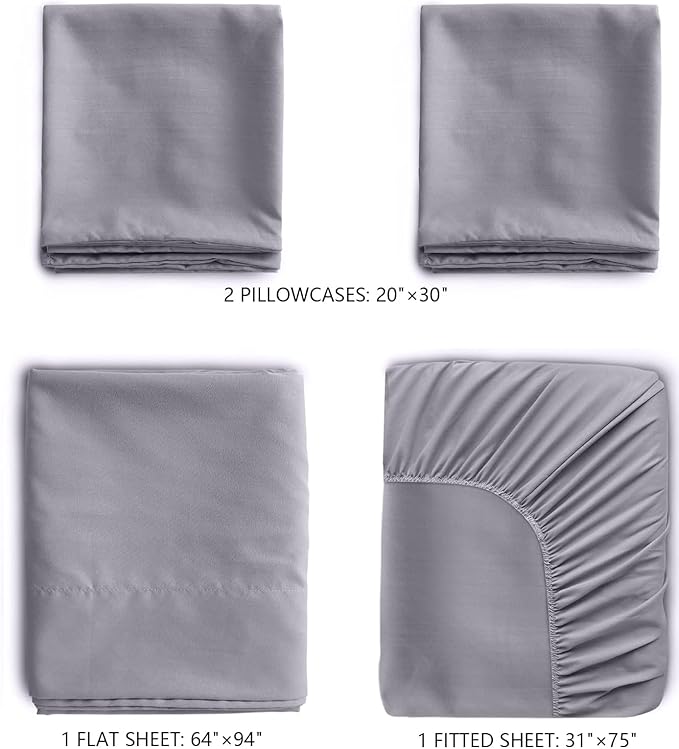 Cot Sheets 31" x 75", Cot Sheet Set 4 Piece for Narrow Twin/RVs Bunk/Camper Bunk/Guest Beds/Army Cots/Trifold Mattress/Travel Size Mattress, Shrinkage & Stain Resistant Cot Sheets Set, Gray
