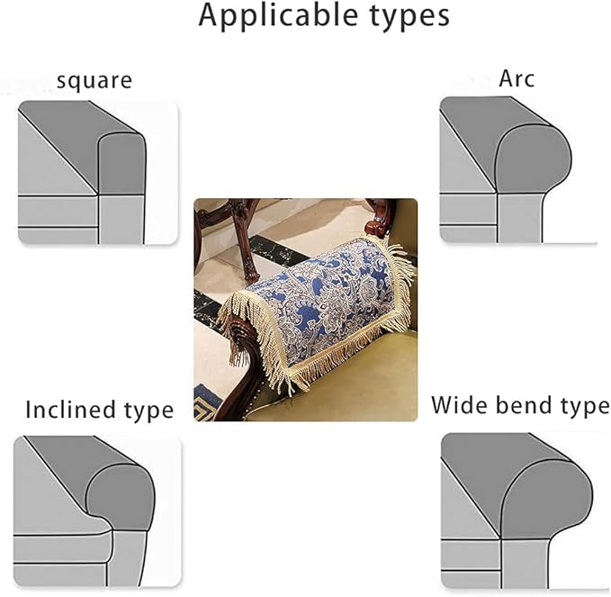 LUFEIJIASHI Luxury Couch Arm Covers, Washable Armrest Protectors for Leather Sofa, Anti Slip Recliner Chair Arm Covers Set of 2 (SBDB-Blue)