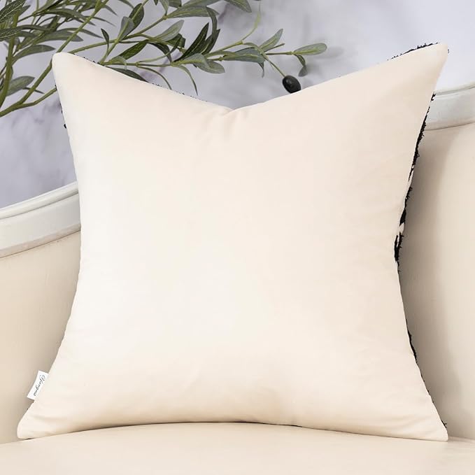 Yangest Chenille Floral Pillow Cover 20 x 20 Inches, Neutral Jacquard Square Throw Pillow Cover Soft Decorative Nature Accent Couch Pillow Cover for Living Room Bedroom, Black