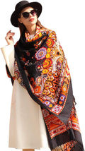 DANA XU 100% Merino Wool Pashmina Shawl for Women 96"x43", Oversized Cashmere Wrap with Tassels, Floral Travel Blanket Cape