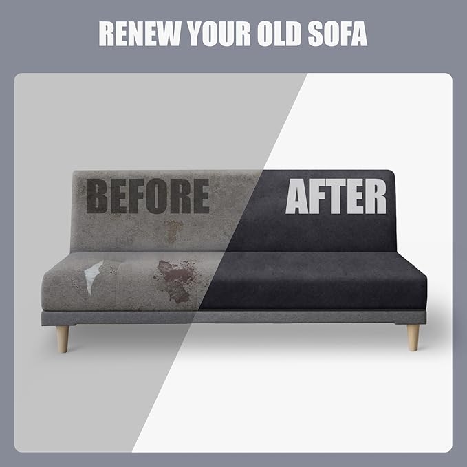 molasofa Leather Like Stretch Futon Slipcover Armless Futon Bed Sofa Cover Furniture Protector with Elastic Bottom, Soft and Washable Futon Cover for Sofa Bed Stay in Place（Medium，Dark Grey）