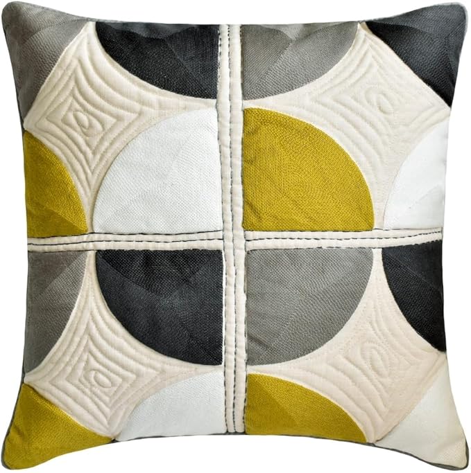 The HomeCentric King/Queen/Twin Yellow & Grey Designer CA King 86"x18" Bed Runner Without Pillow Cover, Emboroidered, Quilted & Geometric Bed Scarf on Cotton Fabric - Geo Fusion
