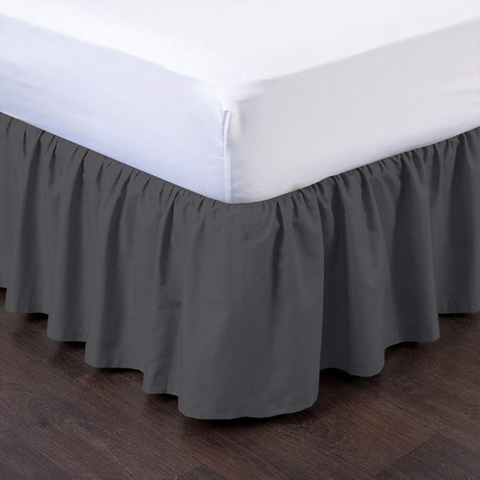 Bed Skirt - Ruffled Bed Skirt (Twin, Dark Grey) 12 Inch Drop Dust Ruffle with Platform, 100% Cotton 800 Thread Count Fabric - Dust Ruffle Bedskirt for Easy Fitting and Easy Care