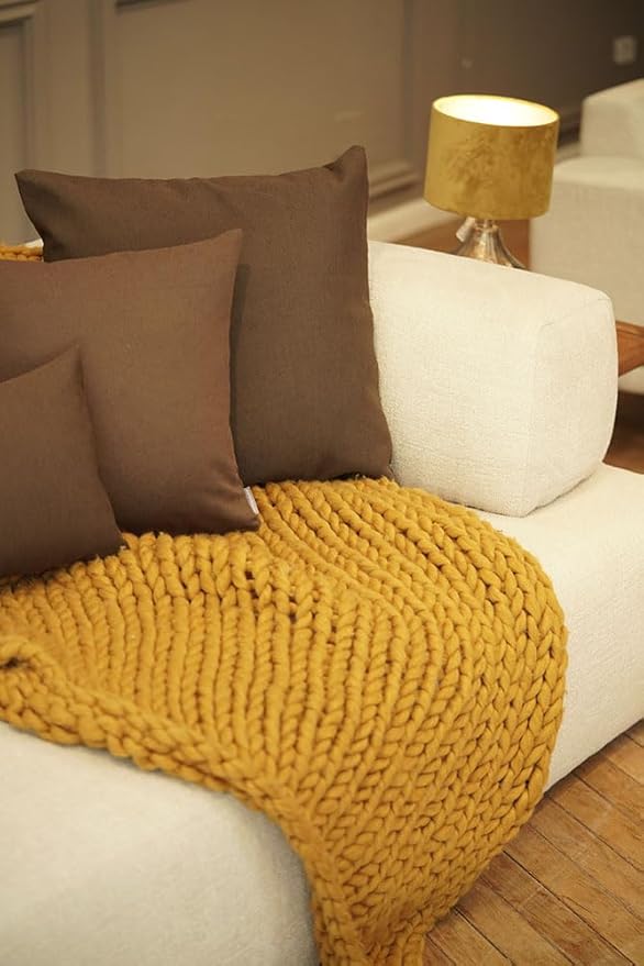 Haven & Glow Decorative Throw Pillow Cover – Square Cushion Case with Zipper | Modern Sofa, Couch & Bed Accent Pillow Covers for Living Room, Bedroom & Home Decor | 18 x 18 inches – Dark Brown – 2 Pc