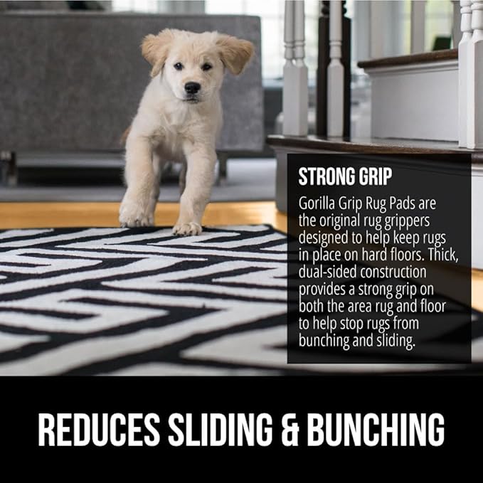 GORILLA GRIP Strong Rug Pad Gripper, 4x5 FT, US Designed, Grips Help Keep Area Rugs Safe and in Place, Slip and Skid Resistant Pads for Hard Floors, Under Carpet Mat Cushion and Hardwood Protection